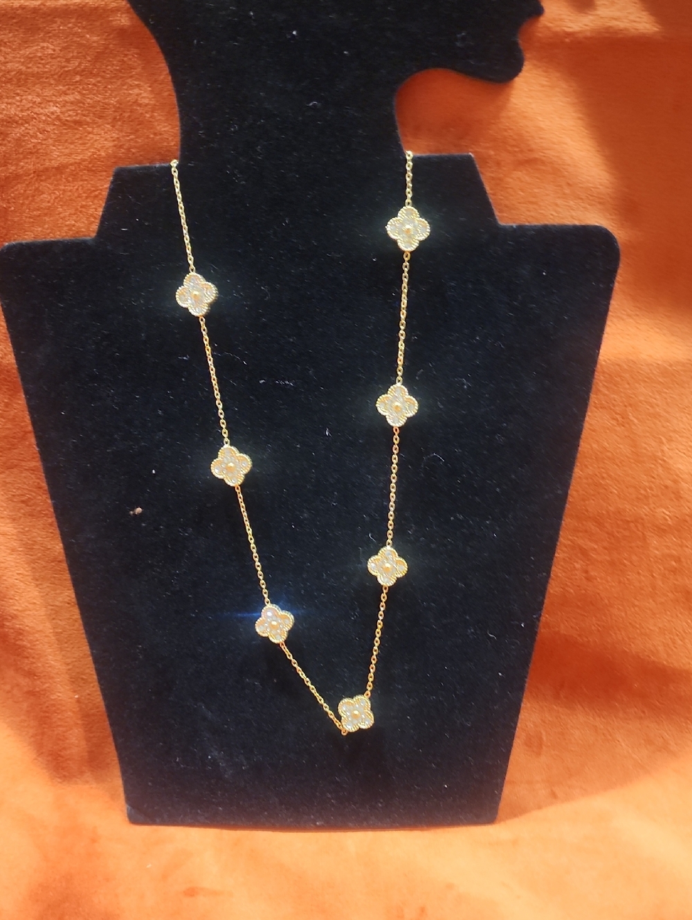 Gold Floral Clover Station Necklace - Women Jewelry